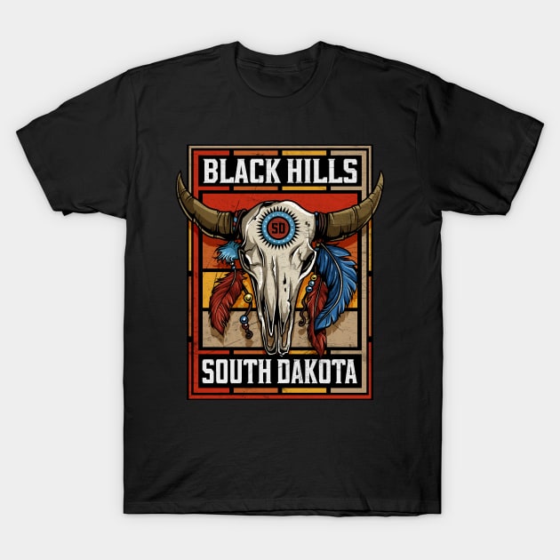 Black Hills South Dakota Native American Bison Skull T-Shirt by SouthDakotaGifts